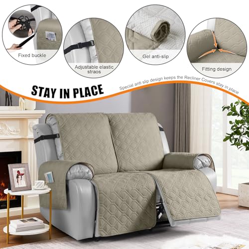 Image of VANSOFY Waterproof Recliner Loveseat Covers Washable, Khaki,2 Seater | 1-Piece, Non-Slip with Elastic Straps, Sofa Cover with Pocket for Dogs, Pets