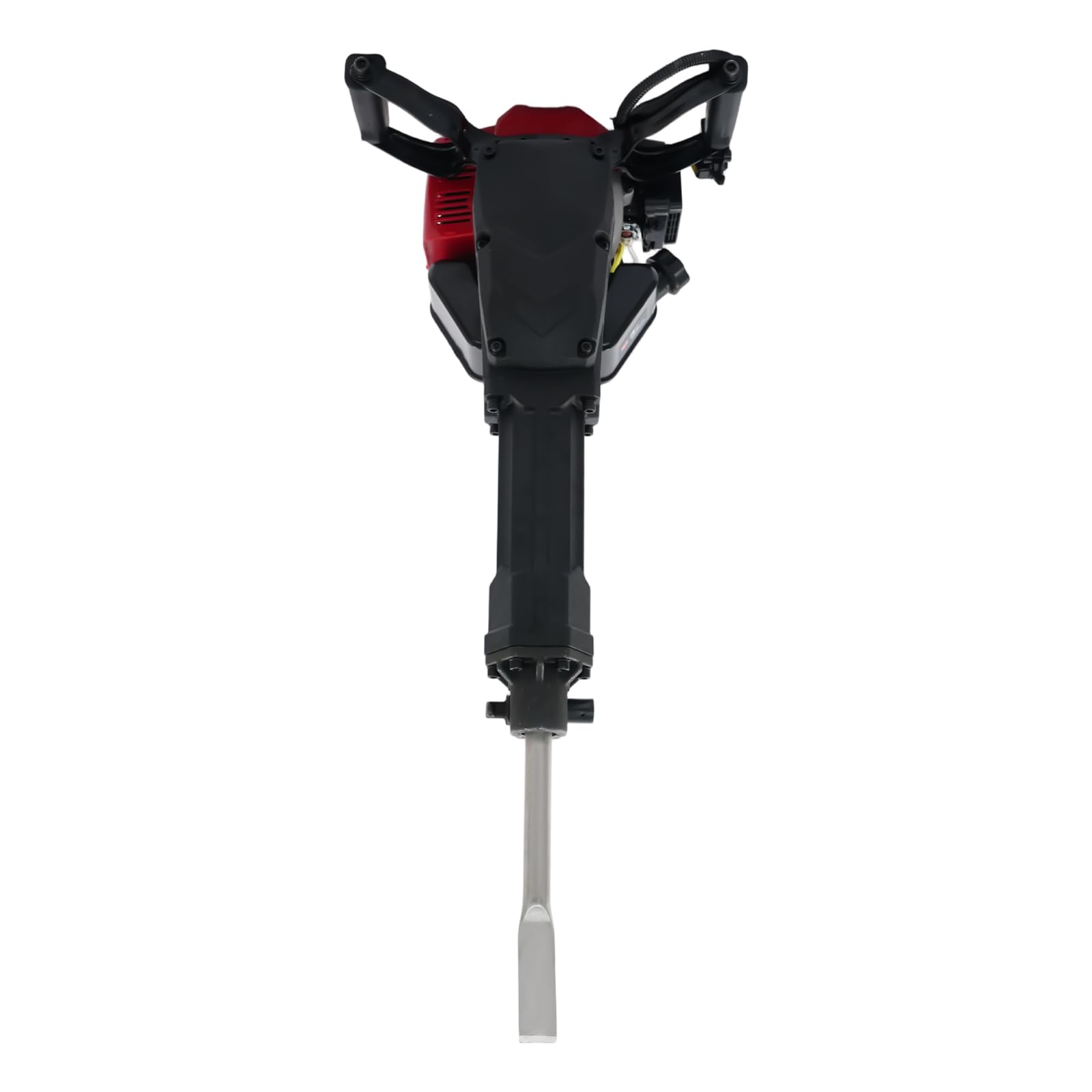 Martillo de demolición, 52 cc, 2 tiempos, 1900 W, 6500 rpm, energía de impacto 20 – 55 J, 1500 latidos/min, con cincel plano y punta para trituración de hormigón y piedra, color rojo y negro