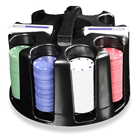 Pokerset mit 200 farbigen Pokerchips Jetons Kunststoff Chip-Karussell Caddy inkl. 2 Kartendecks Ergänzungs-Set Cover