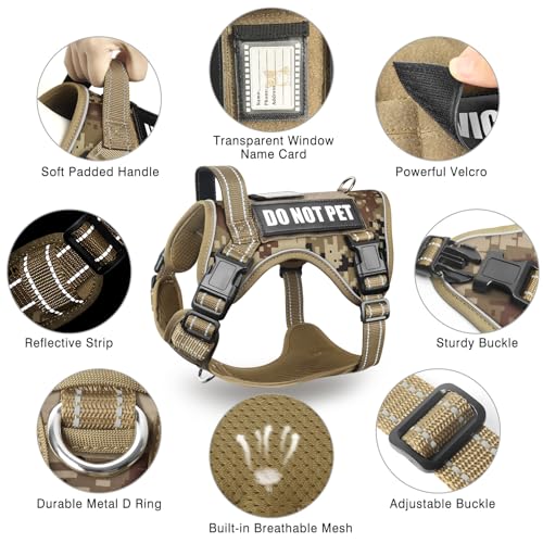 Tactical Dog Harness and Leash Set with 10 Patches for Large Dogs | Heavy Duty No Pull Service Animal Dog Vest with Dog Seat Belt ,Adjustable Reflective Easy Walk for Training Hiking Camo L - Image 7