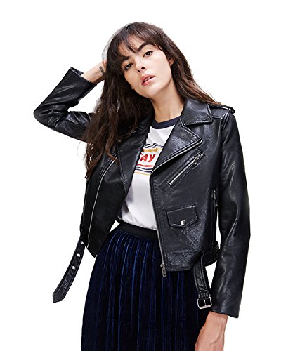 LY VAREY LIN Women's Faux Leather Motorcycle Jacket PU Slim Short Biker Coat2