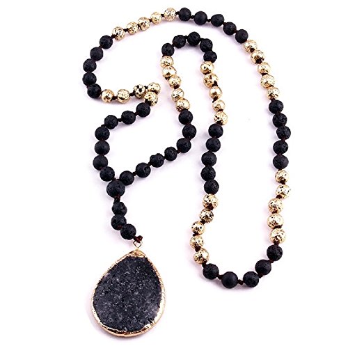 Gold Black Lava Stone Aromatherapy Pendant Necklace