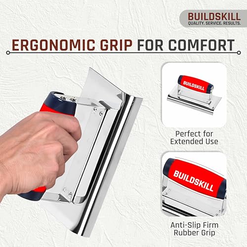 Image of BUILDSKILL Heavy Duty Metal Concrete Edger Tool with Ergonomic Rubber Handle | Ideal for Rounding Borders, Corners, and Applying Cement | Perfect for Finishing, Construction, & Home Improvement