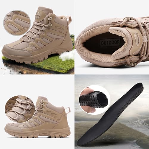Men's Breathable Waterproof Non-Slip Hiking Boots Leather Lightweight Comfortable Quick Dry Lace-up Outdoor Ankle Boots for Walking Trekking Work Camping4