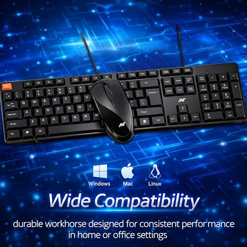 Image of Ant MASTER15 Wired Keyboard and Mouse Combo, 104-Key Full-Size Silent Membrane USB Keyboard & 1000 DPI High-Precision Optical Mouse for Laptop /PC, Ergonomic Lightweight Design, Plug & Play - Black