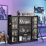 IEDZBEQ Vitrinenschrank Schwarz, Stehend Acryl Vitrine Holz 111cm, Moderne Transparente Sammlervitrine Staubdicht,Vitrine mit 5 AcryltüR für Wohnzimmer Schlafzimmer