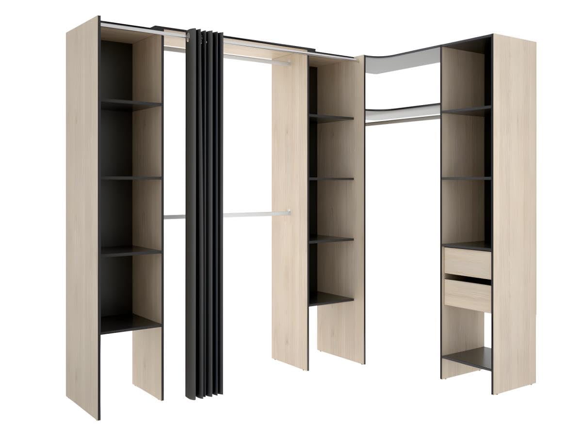 Vente-unique Dressing d'angle Extensible Dorian - L164/234 cm - Chêne et Anthracite