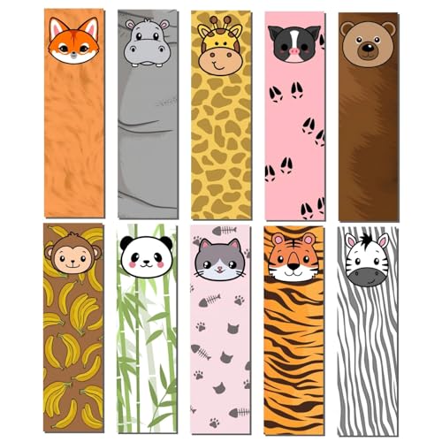 Image of Posternet Animal-Themed Bookmarks - Set of 10 | 21 x 6 cm | Printed on 300 GSM Photographic Paper | Cute & Creative Bookmarks for Animal Lovers, Students & Readers
