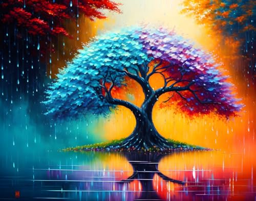 Arbre sous la pluie toile 58x90 cm pour habiller un mur blanc vide sans encombrer l'espace