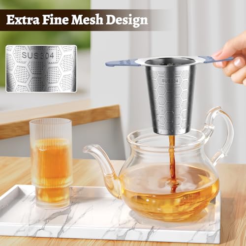 CTIANWXY 2PCS Tea Infuser for Loose Leaf Tea,18/8 Stainless Steel Tea Infuser with Heat Proof Silicone Handles,Extra Fine Mesh Tea Strainers Filter Fine Tea Leaves Effectively,Fits TeaPots/Mugs