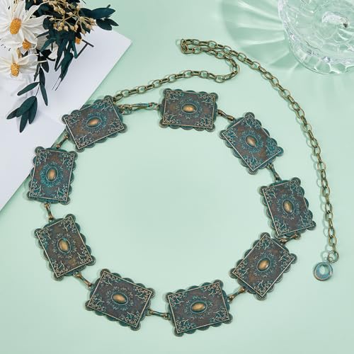 Metal Turquoises Belt Tibetan Style Concho Belt 23.6 Inch Waist Link Chain for Women Jeans Western Dress Gowns4