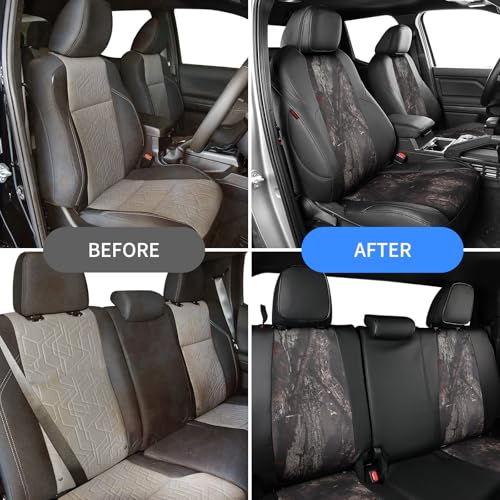 Image of EKR Tacoma Seat Covers Custom Fit for Toyota Tacoma 2016 2017 2018 2019 2020 2021 2022 2023 Double Cab /Crew Cab -Truck Seat Covers for Car Full Set,Faux Leather(Black /Woodland Camo)