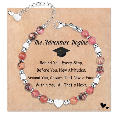 Image of Graduation & Back to School Gifts for Girls, Natural Stone Beaded Bracelet with Inspirational Quote Card, Jewelry for Daughter Granddaughter Niece Student