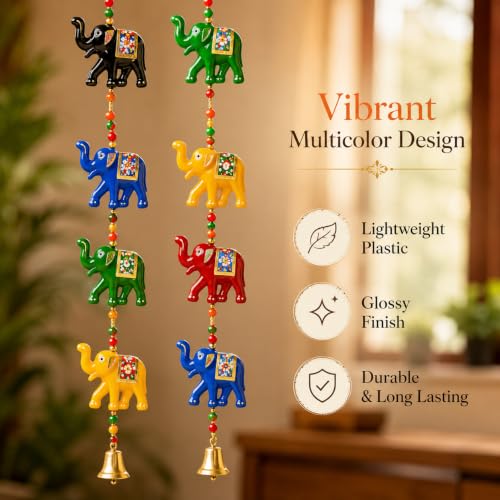 Image of Bindian Toran for Main Door Decorative Door Thoranam Hanging Diwali Decoration for Home Entrance Wall Decor Hanging Ornament Traditional Festive Welcome Decor for House (Elephant Plastic Pack of 2)