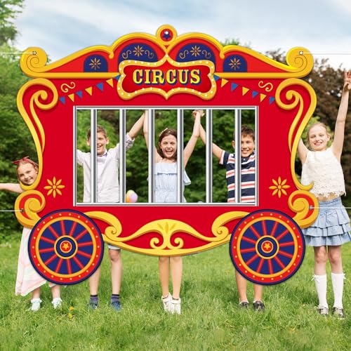 Image of Circus Party Decorations Carnival Cage Shaped Photo Backdrop Circus Photo Booth Props Large Carnival Photos Banner Hanging for Kids Boys Girls Birthday Baby Shower Party Game Favors Supplies