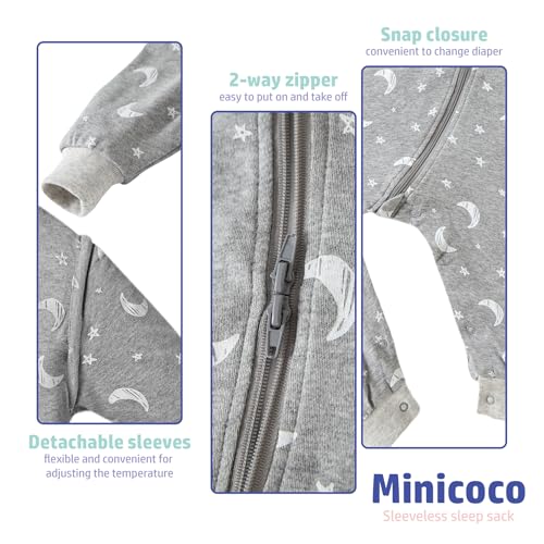 Image of 0.5 Tog Wearable Blanket with Detachable Long Sleeves, Footie Jumpsuit for 9-36 Months