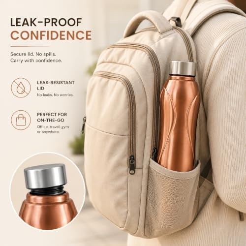Image of Omichef Stainless Steel Water Bottle 1L (Pack of 6) | Copper Finish | Fridge Safe, Leak Proof, BPA Free | Ideal for Home, Office, School & Gym