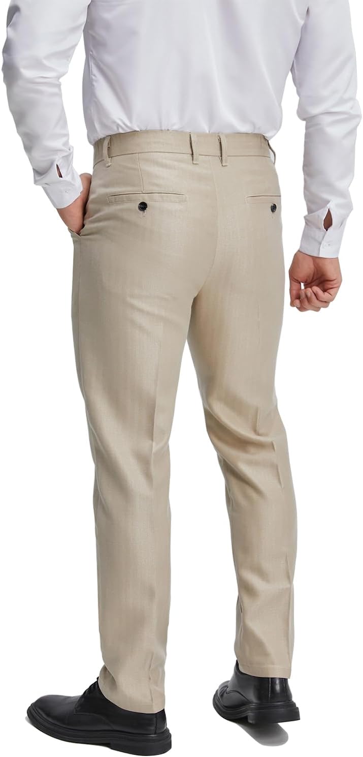 ALLELMS Mens Chinos Classic Fit Dress Pants Expandable Waist Flat-Front Formal Pants
