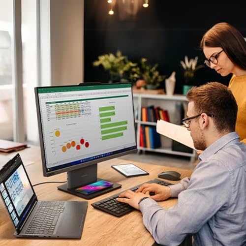Image of Lenovo IdeaCentre 27 inch Touchscreen All-in-One Desktop Computer • 8-core Intel Core i5 Processor • 64GB DDR5 • 2TB SSD • Office 365 for The Web • Wireless KB&Mouse • Wireless Charging Base • Win 11
