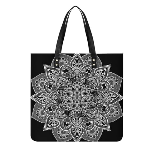 Sac à main shopper mandala floral blanc pour femmes grand tote bag voyage 39x39cm