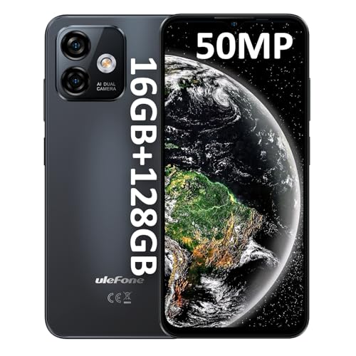 Ulefone Note 16 Pro Móvil, 16GB + 128GB Android 13 Smartphone 4400mAh con Cámara 50MP 6.52 Pulgadas HD+ 5Ghz WiFi Dual SIM/Face ID/4G/GPS/OTG/2 Años Garantía Negro
