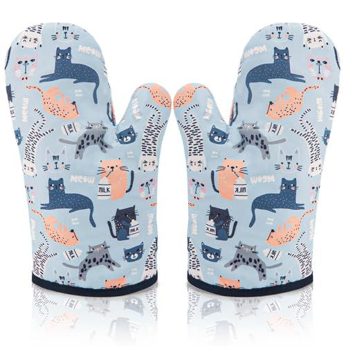 AYADA Gant de Cuisine Chat, Gants Four Respirant Coton, Manique Four Lavable, Oven Mitts Oven Gloves Maniques Isolants Cuisine pour Cuisson Cuisine Pizza Biscuit Gâteau...