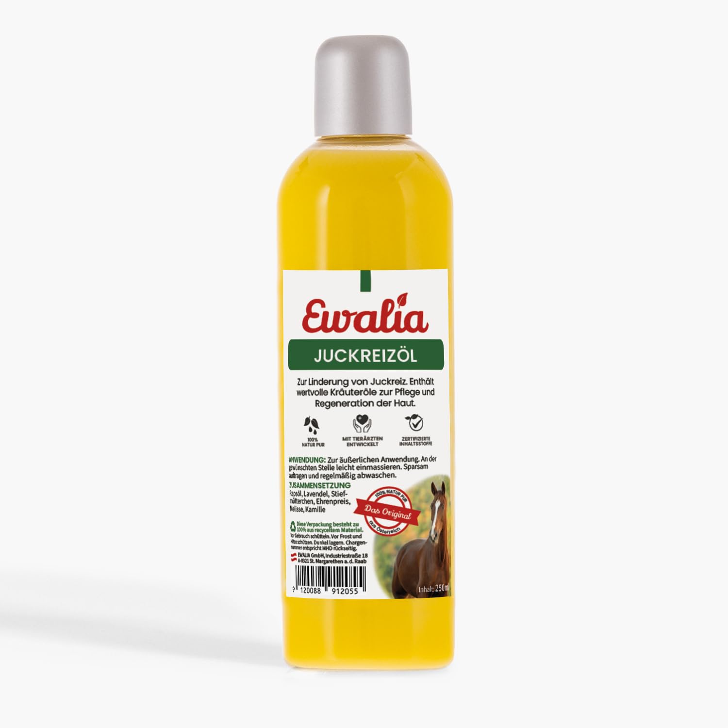 Ewalia NEU Juckreizöl für Pferde - Beruhigung und Regeneration für strapazierte Haut, mit Tierärzten entwickelt, 100% Natur pur, frei von Zusätzen, zertifizierte Inhaltsstoffe - 250ml