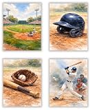 Libemz, Watercolor Baseball Posters – Set of 4, ( 8x10 inches ) Unframed – Baseball Wall Art, Posters for Boys Room Girls Bedroom Kids Room Playroom Nursery, Baseball Gifts for Toodler Teenager Boys Girls Men Guys Kids Room Decor, Birthday Gifts (Baseball)