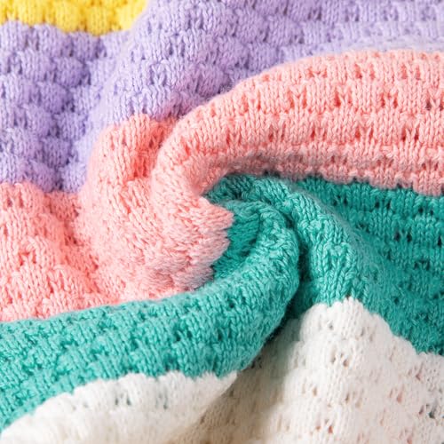 Image of Danny D Girls Ombre Cardigan Kids Rainbow Sweater Striped Button Up Long Sleeves Knitwear Open Front Crew Neck Tops