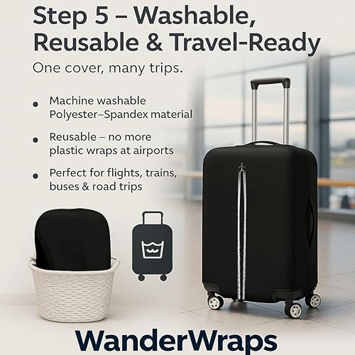 Image of WanderWraps Spendex Polyester Protective Luggage Cover | Hard Luggage Trolley Bag Cover | Washable | Dust Proof | Stretchable | S - 20 inch | Skytrail