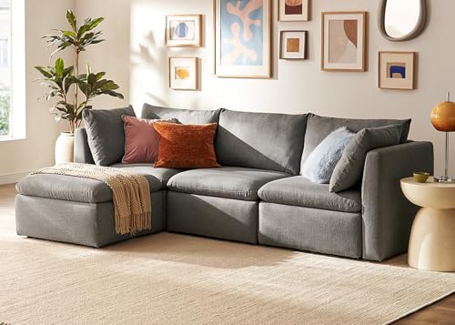 mopio Oversized Modular Sectional Sofa with Fully Removable Covers and Storage, Convertible U, L-Shaped and Sleeper Sectional, Modern Couches with Ottoman Chaise (Stone Gray Fabric, 4 Seats, L)