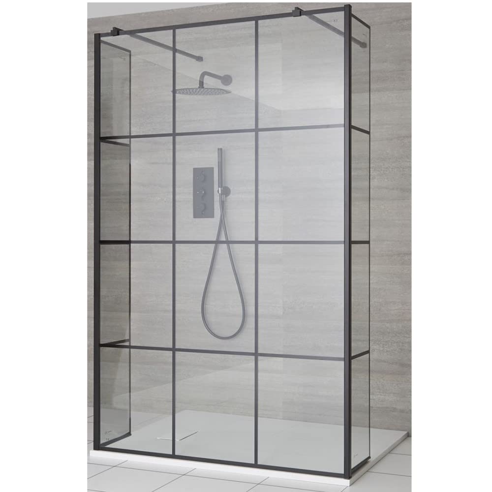 Milano Barq - Black Grid Floating Glass Shower Enclosure Returns White Tray - 900mm x 800mm