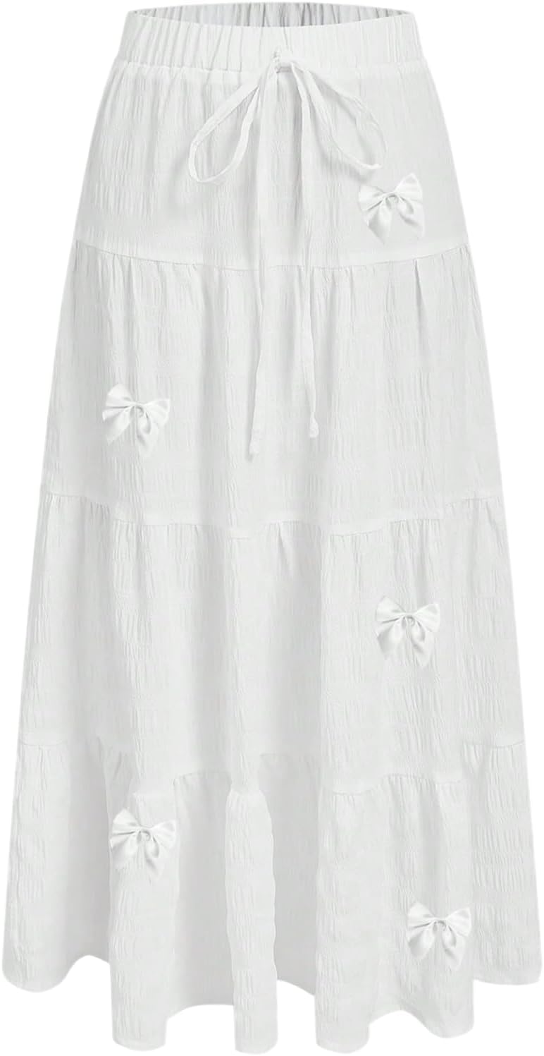 Verdusa Women's Boho Skirt Flowy Flared Ruffle Summer Long Maxi Skirts Going Out Outfits