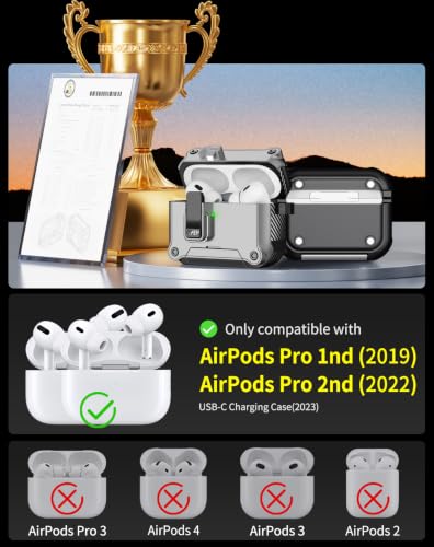 Image of Pohgelan for AirPods 2nd /1st Case with Safety Lock-Silver | Magnetic Automatic Lock with Cleaning Kit&Keychain,Compatible with Magsafe