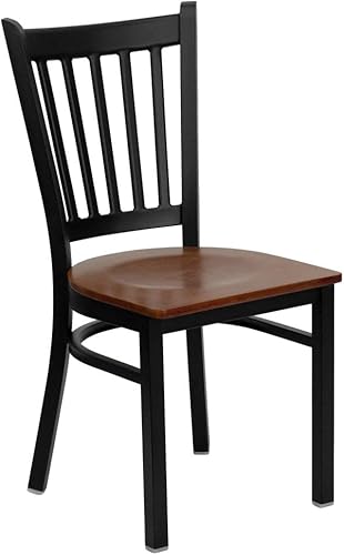 Miniatura 8 de Flash Furniture - Juego de 2 sillas de metal para restaurante de la serie HERCULES, respaldo vertical negro con asiento de madera cereza Asiento de