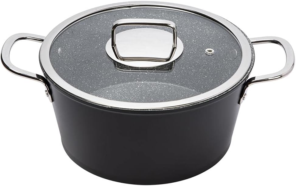 Serenk Excellence Granite Egg Pan, PFOA Free Frying Pan, Extra Thick Bottom Non Stick Fry Skillet, 1.8 in 1.5 qt Omelette Pan with Glass Lid, Oven and Dishwasher Safe (8.66in 84.53oz)