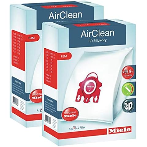 2 X Miele 10123220 AirClean 3D Efficiency Dust Bag, Type FJM, 4 Bags & 2 Filters Cover