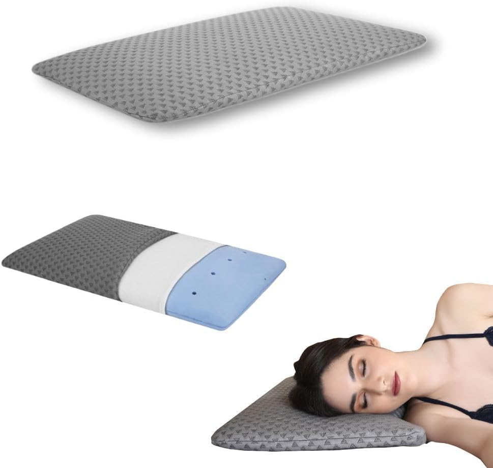 Dormyo Ultra Slim Pillow - Memory Foam for Sleeping - Ultra Thin for Neck Pain Relief - Thin Cervical for Neck Support - Thinnest Orthopedic (1, Luxe, 25.5" x 16.5" x 1")