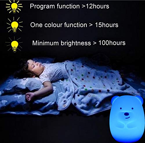 Glinrui Bear Night Light Kids, Bedside Lamp For Children, Baby Nursery Night Lights - Break Resistant/Eye Caring/Adjustable Brightness & Color/Time Setting/Touch-Control & Remote Control - Medium #TOP5