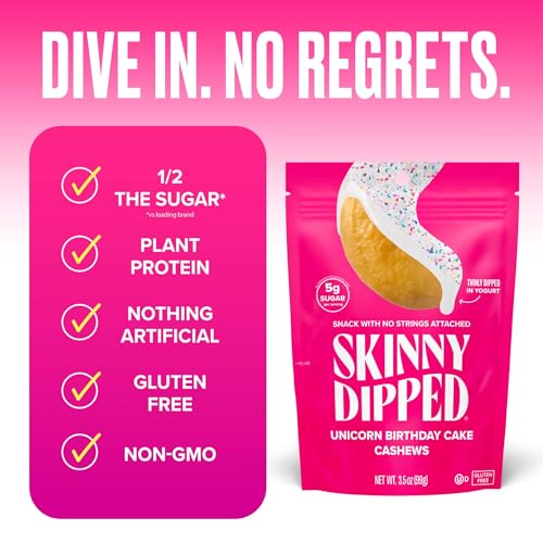 Image of SkinnyDipped Birthday Cake Cashews, Healthy Snack, Plant Protein, Gluten Free, 3.5 oz Resealable Bags, Pack of 5