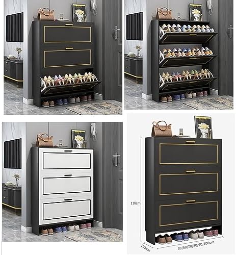 Entryway Shoe Organizer - Hidden Shoe Cabinet, Free-Standing Shoe Rack with Adjustable Shelves, Stylish Storage for Hallway, Closet, Living Room - Black (31 * 9 * 46in)