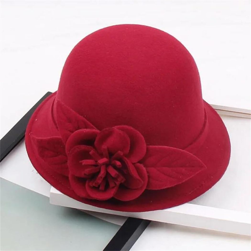 LYGBAOFUL Damski kapelusz typu Bucket w stylu vintage z wełnianego filcu z motywem kwiatowym, w cieplejszym stylu melonika na zimę