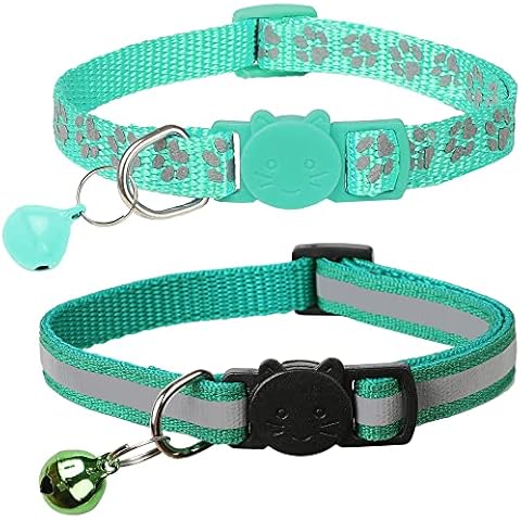 BANMODER 2 Pack Reflective Cat Collar Breakaway with Bell,Personalized Kitten Collars,Adjustable Safety Buckle Collar for Male Cats Girls & Boys (Dark Green) Cover