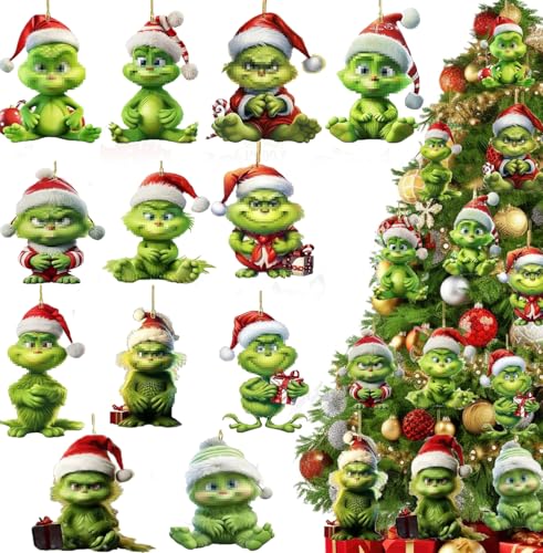 QXNDXQ 12PCS Deko Weihnachten, 2D Lustiges grünes Monster...