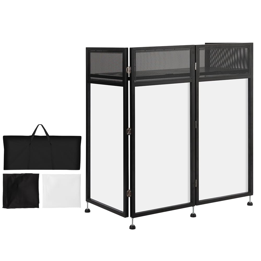 SMONTER tavolo DJ pieghevole mobile e ripiegabile, consolle DJ con rivestimento nero e bianco, supporto DJ regolabile in altezza e cabina DJ (105 cm L x 51 cm P x 117 cm A), attrezzatura DJ per feste