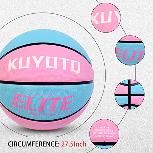 Kuyotq Kids Youth Size 5 (27.5") Elite Girls Basketball Premium Rubber Basketball Indoor Outdoor Game Gym Training Competition Sports Official Basketballs Gifts For Girls (Deflated,Without Pump) #TOP6