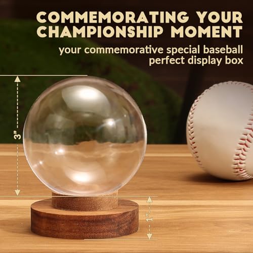 Image of JupDec Baseball Display Case, Round Clear Ball Holder with Wooden Base, Autograph Baseball Stand Box for Single Ball, Acacia Wood, Brown