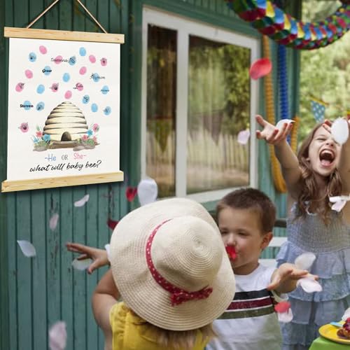 Image of Bumble Bee Gender Reveal Party, Bee Baby Shower Finger Print Tree, Guess The Gender Thumb Print Tree, Gender Vote, What Will Our Honey Bee