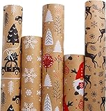 DERAYEE Geschenkpapier Weihnachten, Geschenkpapier 5 Verschiedene Muster, Geschenkpapier Weihnachten Set (5 Rollen)