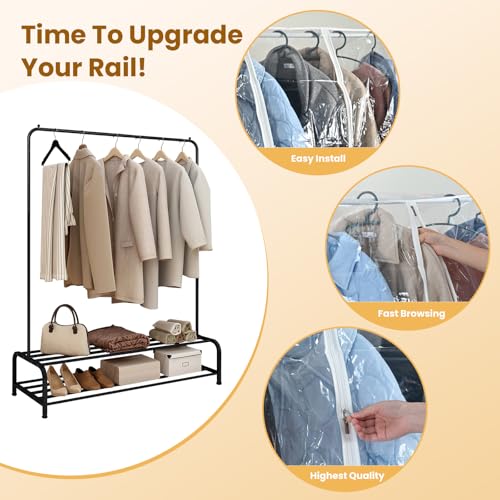 ZWMYF 3.6ft Garment Clothes Dustproof Clothes Rail Cover,Clothes Garment Rail Waterproof Clothes Protective Covers With Zipped Cover Clear Protective Zip Over Cover for Garment Hanging Coat Racks - Image 3